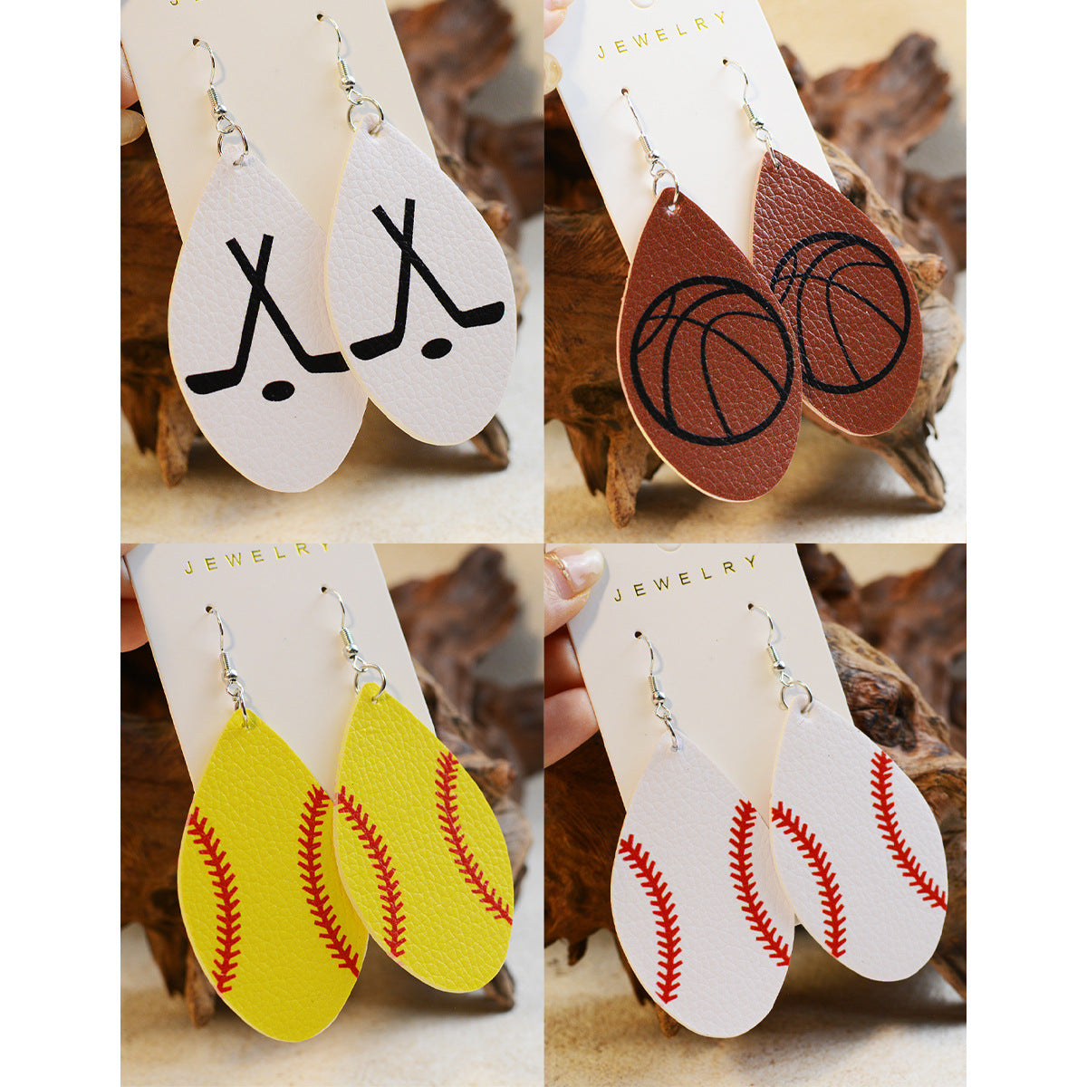 Wholesale Srts Football Basketball Golf Ball Leather Earrings