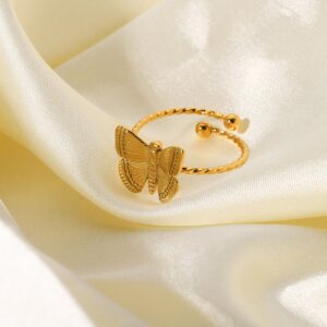 O1CN01198Eep2Ela8IMedHd__2210913638785-0-cib Wholesale 18K Gold Stainless Steel Adjustable Butterfly Ring with Opening