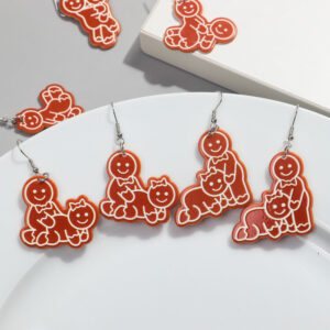 Wholesale Christmas Funny Round Cookie Man Acrylic Earrings