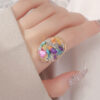 Wholesale Geometric Opening Adjustable Colored Stone Spring Alloy Ring