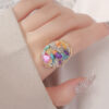 Wholesale Geometric Opening Adjustable Colored Stone Spring Alloy Ring
