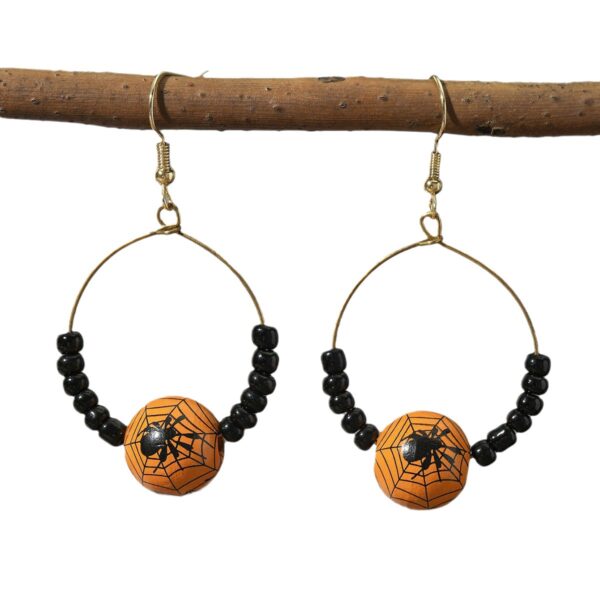 Wholesale Halloween Women's Fashion Funny Pumpkin Spider Wood Earrings