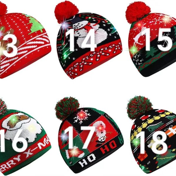 Wholesale Jacquard LED Christmas Knitted Beanie