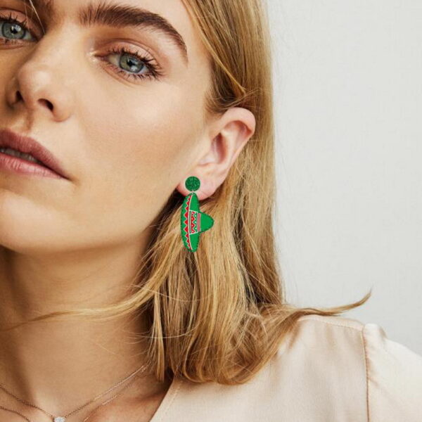 Wholesale Mexican Mariachia Aztec Carnival Hat Violin Color Print Geometric Acrylic Earrings