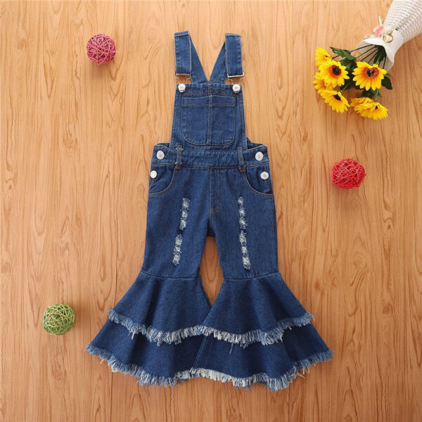 Wholesale Polyester Children's Fashion Suspender Denim Flare Pants