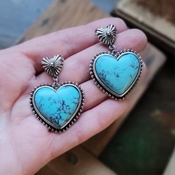 Wholesale Western Style Heart Red Turquoise Earrings