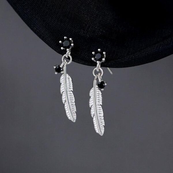 Wholesale Silver Needle Feather Copper Earrings