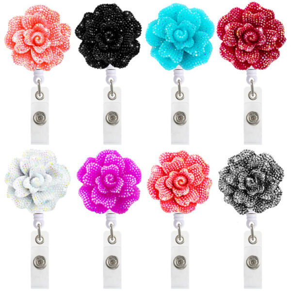 O1CN011PHtak1DSyFtaExlh_971130216-0-cib-1 Wholesale Badge Reels Shiny Flowers Acrylic Retractable Keychains
