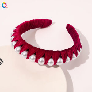 Woven flannel pearl headband -48 wine red / Qiyue factory direct sales (can be customized)