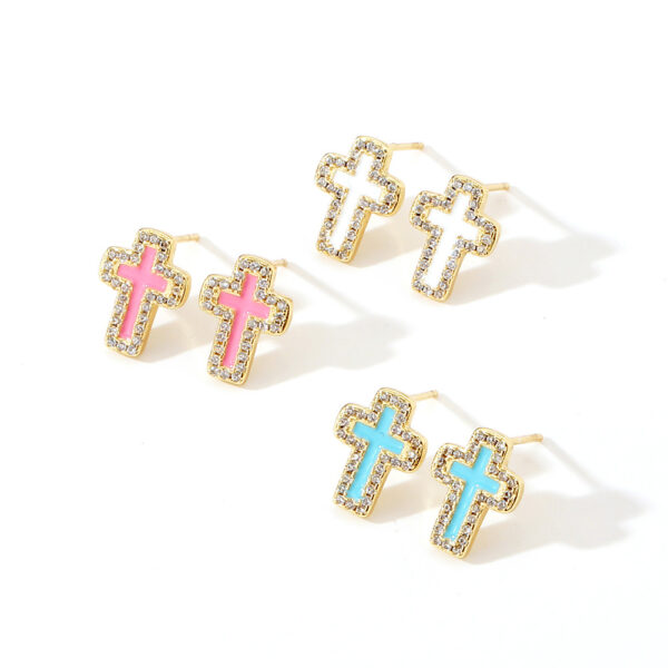Wholesale Drip Oil Inlaid Zircon Cross Earrings