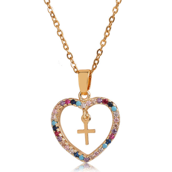 Wholesale Color Zircon Cross Heart Copper Necklaces