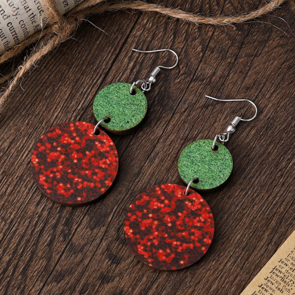 O1CN011UUGx31ZzPwyZOX4P_2214986983265-0-cib Wholesale Christmas Round Double Sided Wooden Sequin Glitter Red and Green Earrings