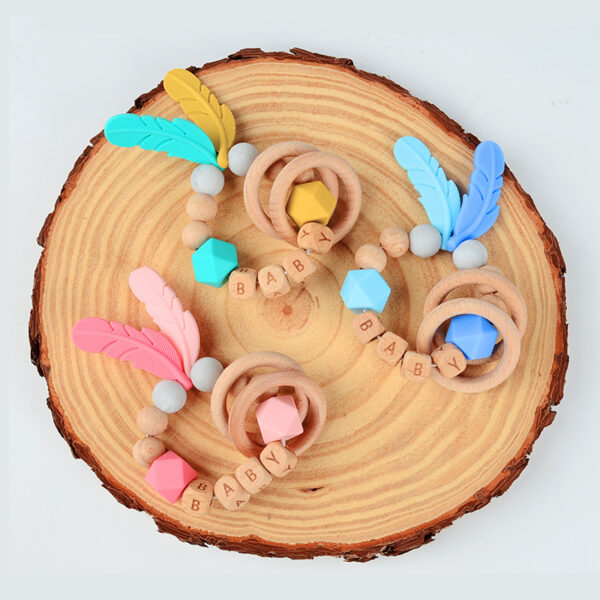 Wholesale Baby Wooden Teether Bracelet Rattle Silicone Bead Micro Stick TOY