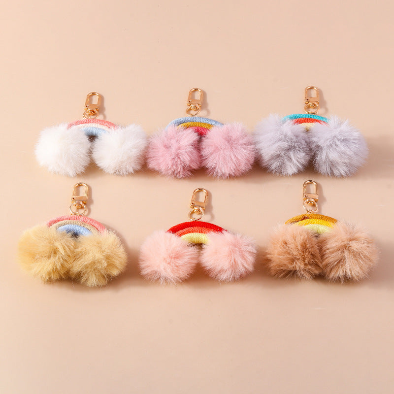 Wholesale Cartoon Fur Ball Hand Knitted Rainbow Keychain