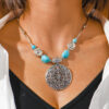 Wholesale Goth Theme Retro Ethnic Style Hidden Silver Creative Design Hollow Carved Turquoise Necklace