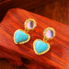 Wholesale Imitation Turquoise Peach Heart Alloy Earrings