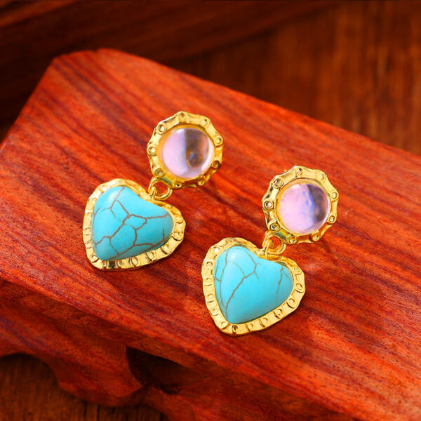 Wholesale Imitation Turquoise Peach Heart Alloy Earrings