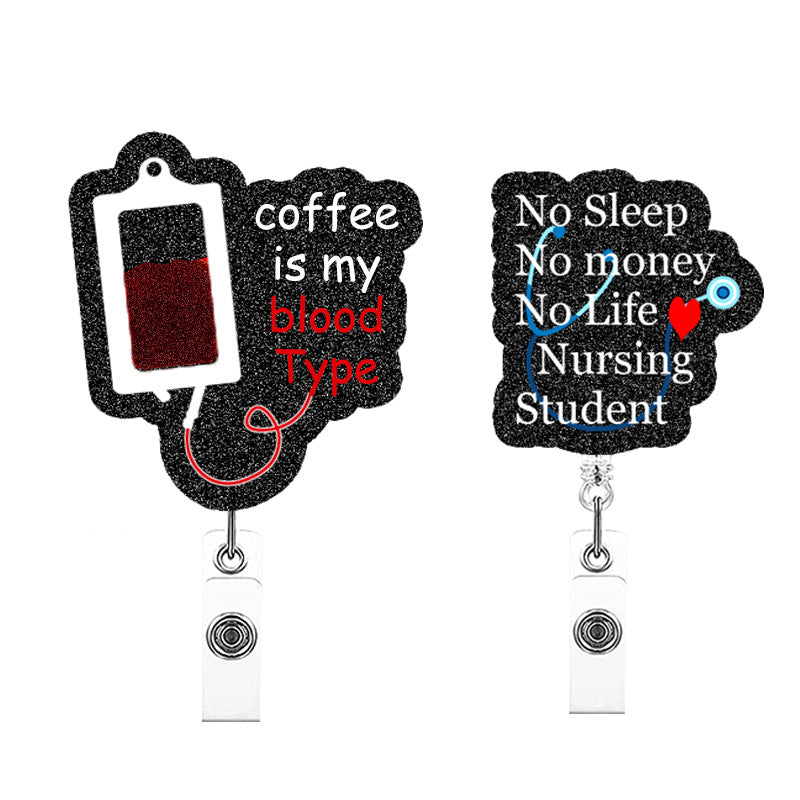 Wholesale Glitter Easy-pull Medical ID Retractable Keychain