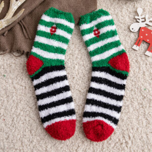 Embroidered Christmas Ball 1 Pair / 35-40 (coral velvet floor socks)