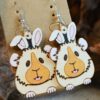 Wholesale Easter Cute Pig Rabbit Angora Rabbit Double-sided Wooden Earrings