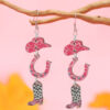 Wholesale Valentine's Day Pink Printed Denim Hats, Horseshoe High Heels, Wooden Earrings