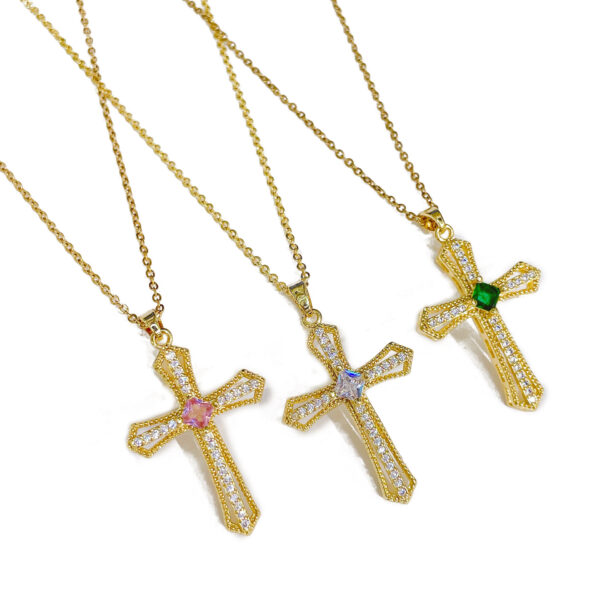 Wholesale Brass Gold Plated Cross Pendant Zircon Cast Titanium Steel Chain Necklaces