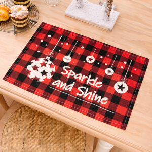 Red and black plaid printed placemat C Christmas ball