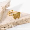 Wholesale 18K Gold Stainless Steel Adjustable Butterfly Ring with Opening