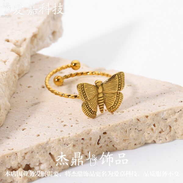 Wholesale 18K Gold Stainless Steel Adjustable Butterfly Ring with Opening