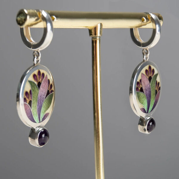 Wholesale Creative Flower Inlaid Purple Diamond Luxury Antique Silver Round Swing Earrings