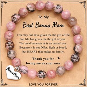 Mom card + black line rhodochrosite heart bracelet