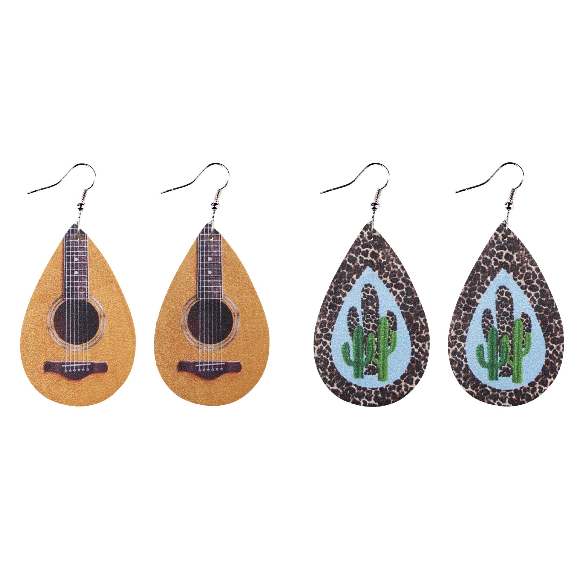 Wholesale Water op Guitar Leopard Cactus Leather Earrings