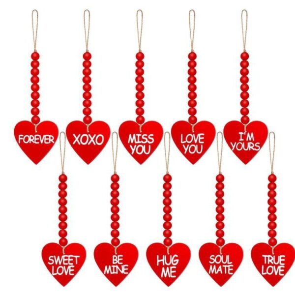Wholesale Valentine's Day decoration wooden bead string heart-shaped wall decoration
