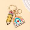 Wholesale Wooden Rainbow Pencil Teacher's Day Gift Keychain