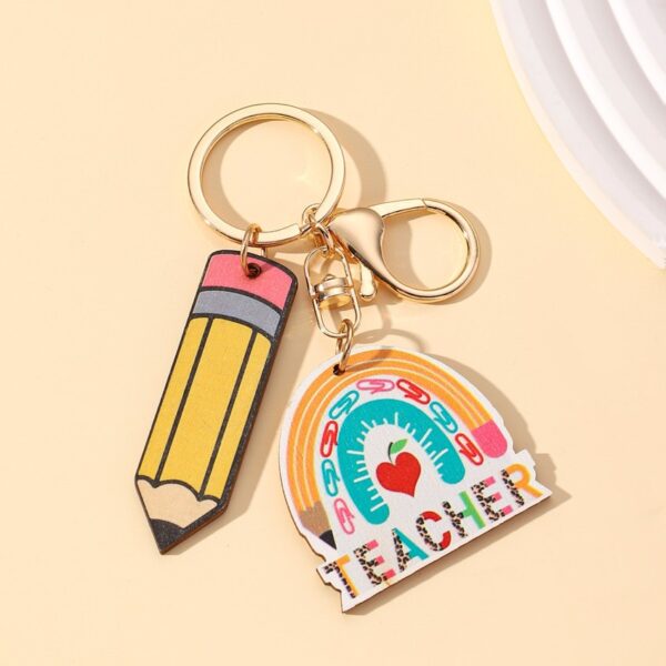 Wholesale Wooden Rainbow Pencil Teacher's Day Gift Keychain