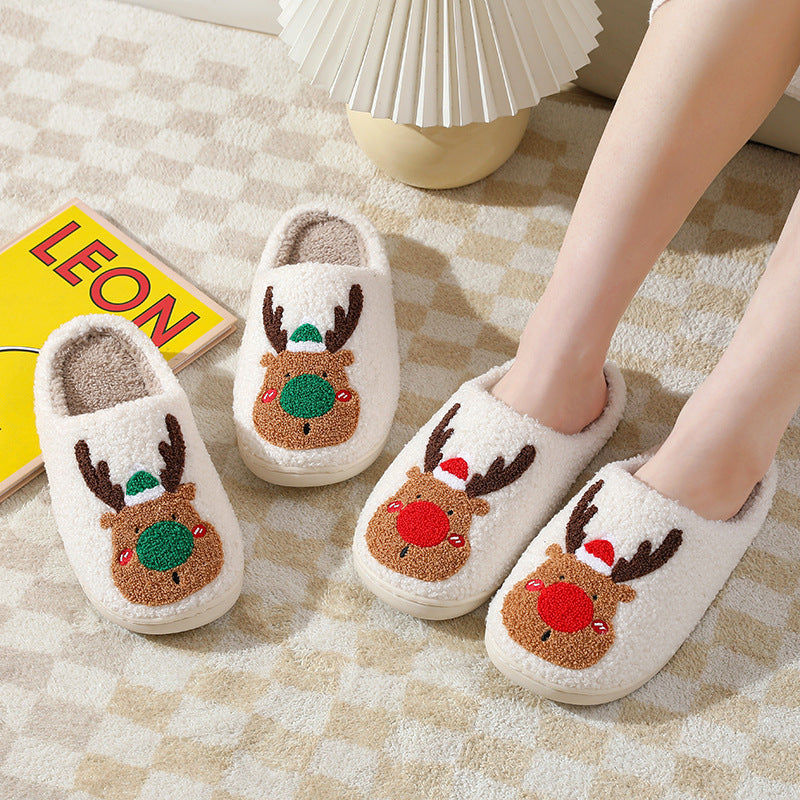 Wholesale New Christmas Elk Thick Anti-slip Cute Winter Cotton Slippers