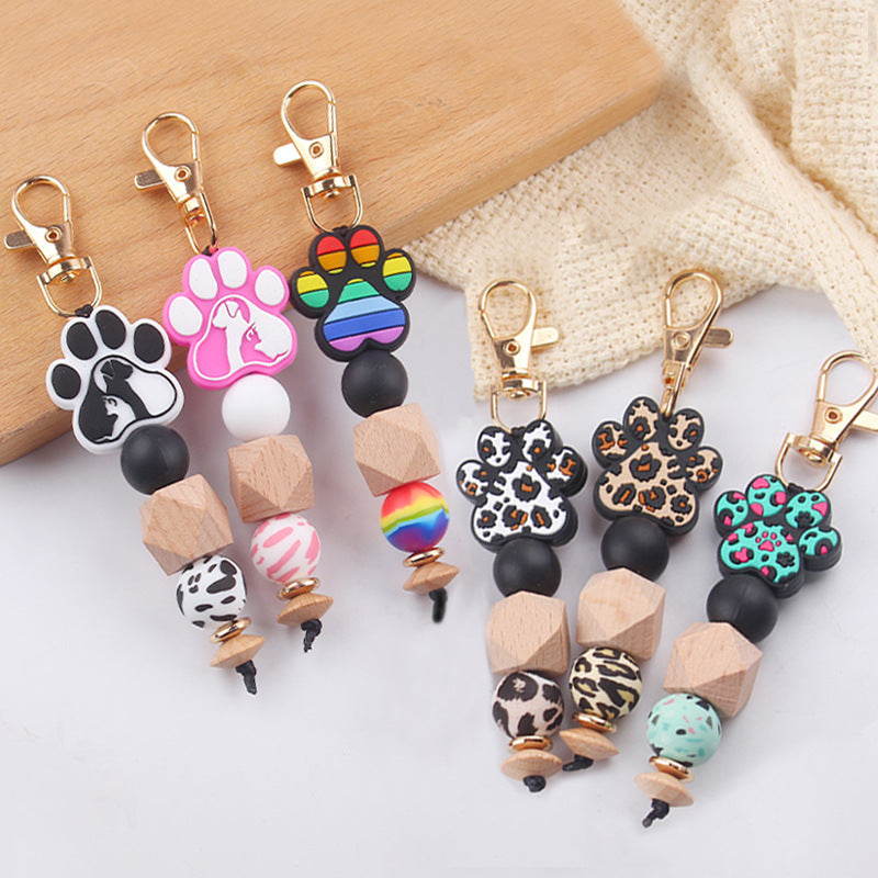Wholesale Cartoon Dog Claws Pure Handmade Silicone Beaded Keychain