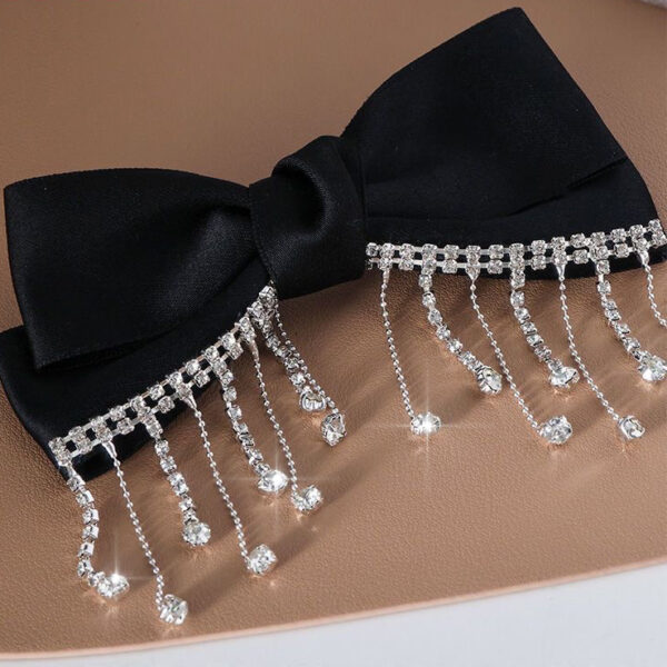 Wholesale Rhinestone Tassel Satin Bow Back Head Spring Clip Top Clip