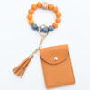 Wholesale Silicone Beads PU Solid Color Card Holder Wrist Keychain
