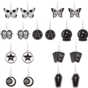 Wholesale Halloween Punk Style Dark Butterfly Skull Series Skull Alloy Earrings