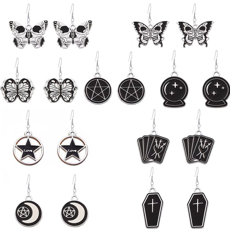 Wholesale Punk Style Dark Butterfly Skull Series Skull Alloy Earrings