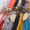 Wholesale MAMA Printed Silicone Beaded Tassel Wrist Keychain