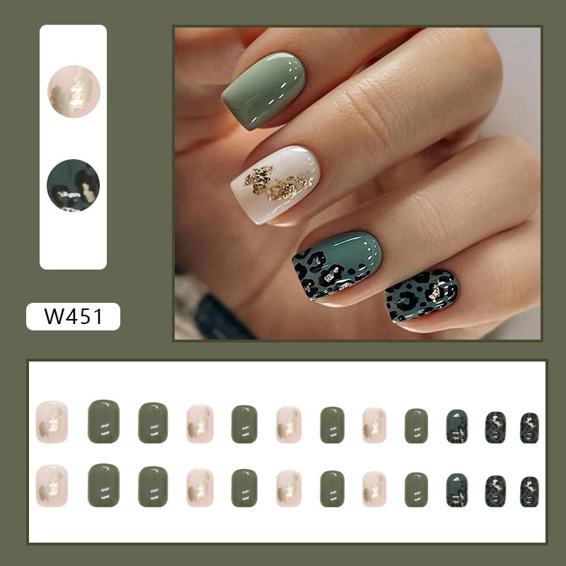 Wholesale Short Fresh Green Leopard Fashion Gold Foil Nail Stickers