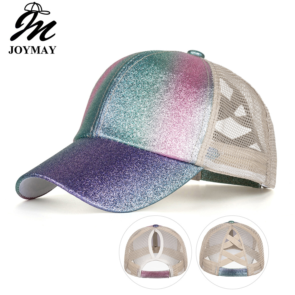 Wholesale Women's spring and summer New Gradient Bright wder double cross elastic net nytail baseball cap cap sunshade cap B853