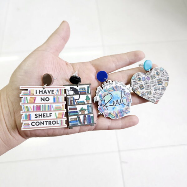 Wholesale Splicing Bookshelf Graduation Season Opening Season Wood Earrings