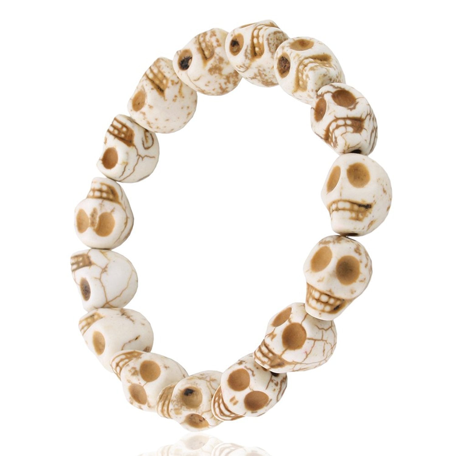 Wholesale Skull Beaded Synthetic Blue Turquoise Elastic Rope Single Loop Color Bracelet