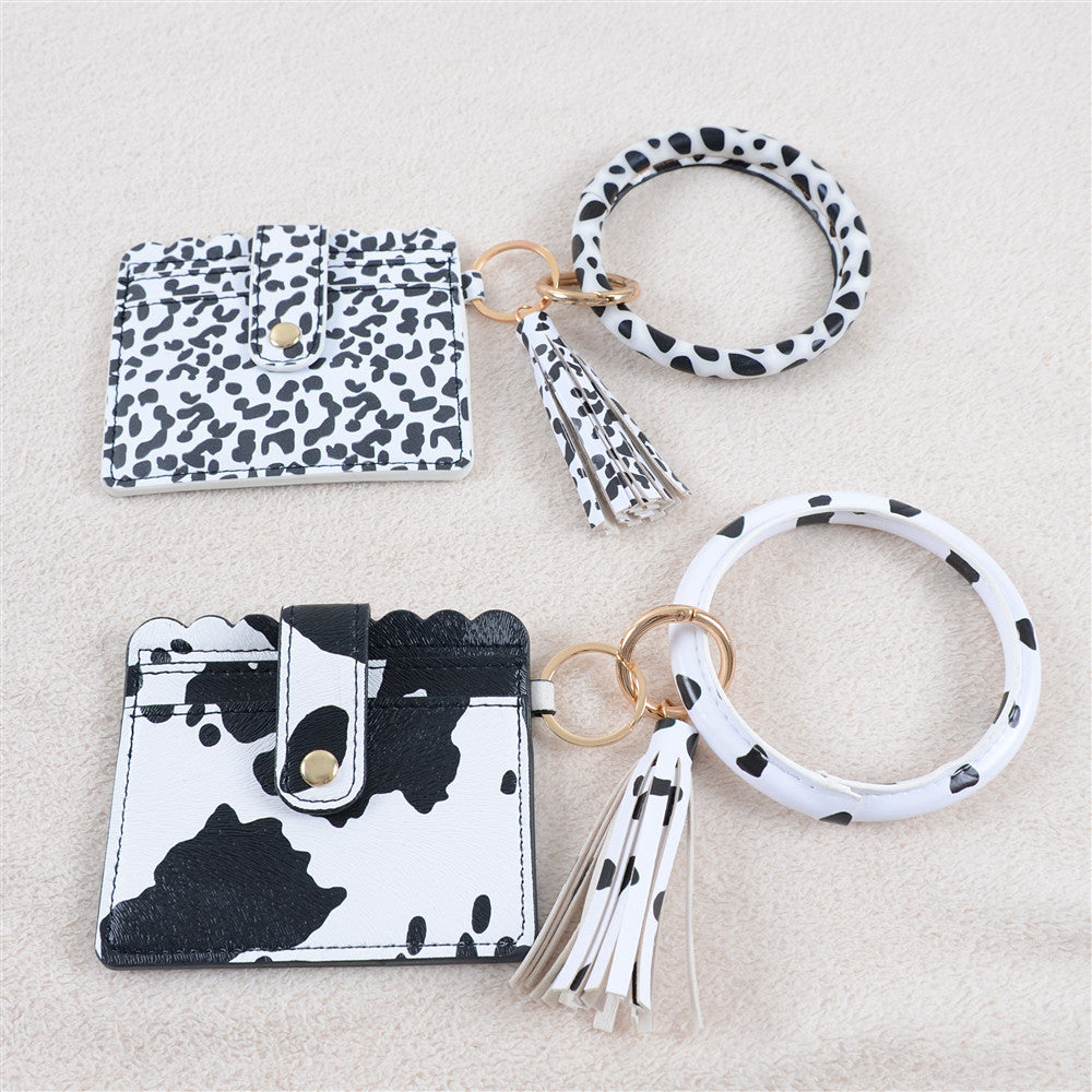 Wholesale PU Cow Pattern Card Holder Wrist Keychain