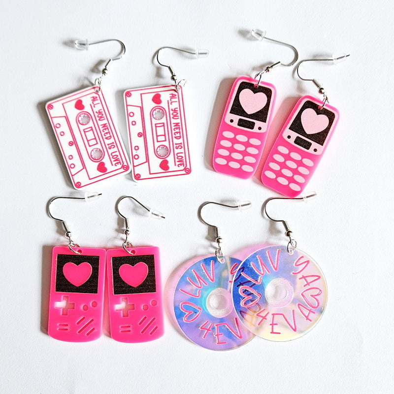Wholesale Valentine's Day Love Game Console Tape Record Mobile Phone Acrylic Earrings