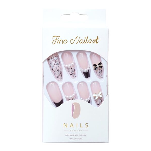 Wholesale Black French Chanel Long Pink Wearable Fake T-stick Nail Art