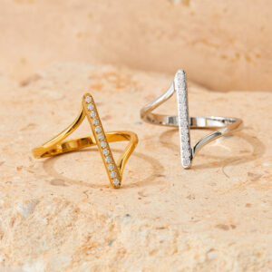 Wholesale Wave Set Zircon Stainless Steel Ring